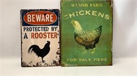 (2) Chicken Tin Metal Signs