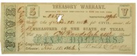 Texas. EF 1864 Treasury Warrant $5 Note