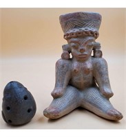 Pre-Columbian Terra Cotta Whistle and Sculpture