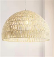 20 in. Woven Rattan Dome LED Pendant-Light, Cream