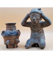 Pre-Columbian Terra Cotta Vase and Sculpture