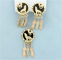 Native American Dream Catcher Dangle Pendant & Ear