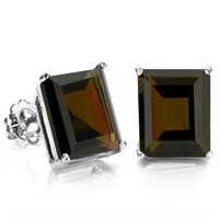 8x6MM Emerald Cut Smoky Quartz 3.4CTW Stud Earring