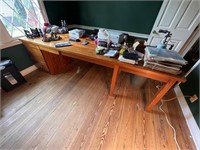 Heart Pine Desk, Built-In File Drawers, 102"L