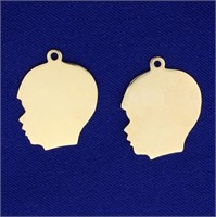 2 Boy Silhouette Pendants or Charms in 14K Yellow