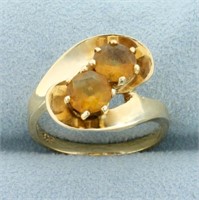 Designer Golden Citrine Two Stone Ring in 14K Yell