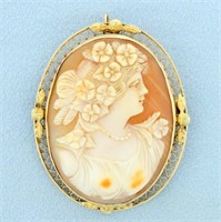 Large Cameo Pendant or Pin in 14K Yellow Gold