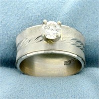 1/2ct Diamond Wide Band Solitaire Ring in 14K Whit