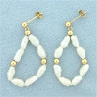 Baroque Pearl and Gold Bead Dangle Earrings in 14K