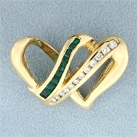 1/2ct TW Emerald and Diamond Double Heart Pendant