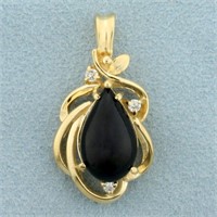 Vintage Onyx and White Sapphire Pendant in 14K Yel