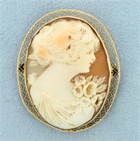 Vintage Cameo Pin in 10K Yellow Gold