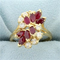 Vintage Ruby and Diamond Ring in 14K Yellow Gold