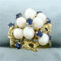 Sapphire and Akoya Pearl Statement Ring in 14K Yel