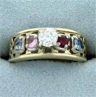 Vintage 3/4ct TW Diamond, Ruby, Sapphire, and Topa
