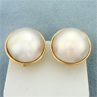 Mabe Pearl Earrings for Non pierced Ears In 14K Ye