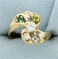 Vintage Diamond and Gemstone Ring in 14K Yellow Go