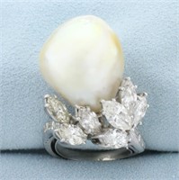 Custom Designed Baroque Pearl and Diamond Statemen