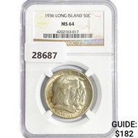 1936 Long Island Half Dollar NGC MS64