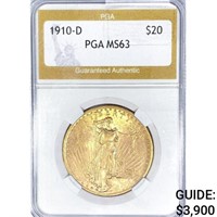 1910-D $20 Gold Double Eagle PGA MS63