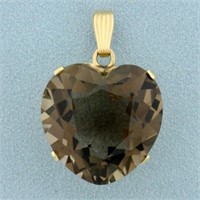 Large 55ct Smoky Topaz Heart Shaped Pendant in 14K