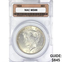 1924 Silver Peace Dollar NAC MS66