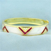 Ruby, Mother of Pearl and Diamond Bangle Bracelet