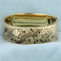 Vintage Engraved and Enameled Bangle Bracelet in 1