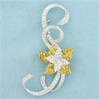2ct TW Yellow and White Diamond Flower Pin in 18K