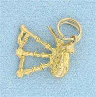 Vintage Scottish Bagpipe 3D Charm in 9k Yellow Gol