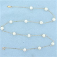 17 Inch Station Cultured Pearl Necklace in 14k Yel