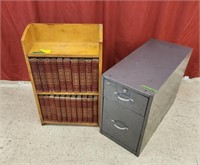 Bookshelf with Vintage Encyclopedias and metal