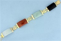 Multicolor Jade Dragon Bracelet in 14k Yellow Gold