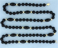 35 Inch Onyx and Gold Bead Hand Knotted Necklace i