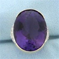 30CT Amethyst and Diamond Statement Ring in 14K Ye