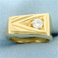 Mens Solitaire Diamond Ring in 14k Yellow Gold