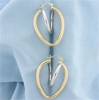 Abstract Heart Hoop Earrings in 14k White and Yell