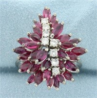 Unique Designer Ruby And Diamond Flower Design Rin