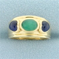 Emerald and Sapphire Heart Ring in 14k Yellow Gold