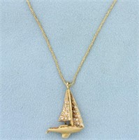 Diamond Sailboat Pendant on Foxtail Link Chain in