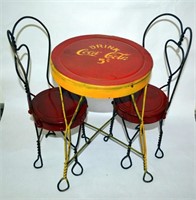 Coke Metal Iron Red Table & 2 Chairs 5 Cents