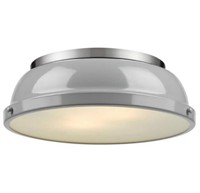 14 in. 2-Light Pewter Flush Mount with Gray Shade