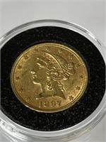US Gold 1897 Liberty Head 5 Dollar