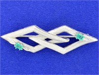 Antique Art Deco Design Emerald and Diamond Pin in