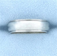 Milgrain Beaded Edge Wedding Band Ring in 14K Whit