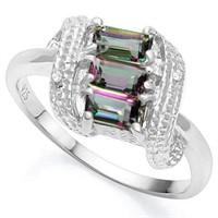 Mystic Topaz and Diamond Scroll Ring in Sterling S