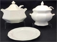 2 White Tureen And Plate