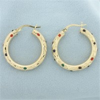 Sparkle Finish Enamel Hoop Earrings in 14k Yellow