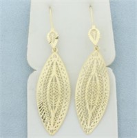 Lace Cut Out Oval Dangle Earrings in 14k Yellow Go