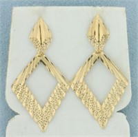 Diamond Shape Cut Out Dangle Earrings in 14k Yello